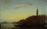 Felix Ziem Famous Paintings - Gondole quittant le quai des Escvalons Venise